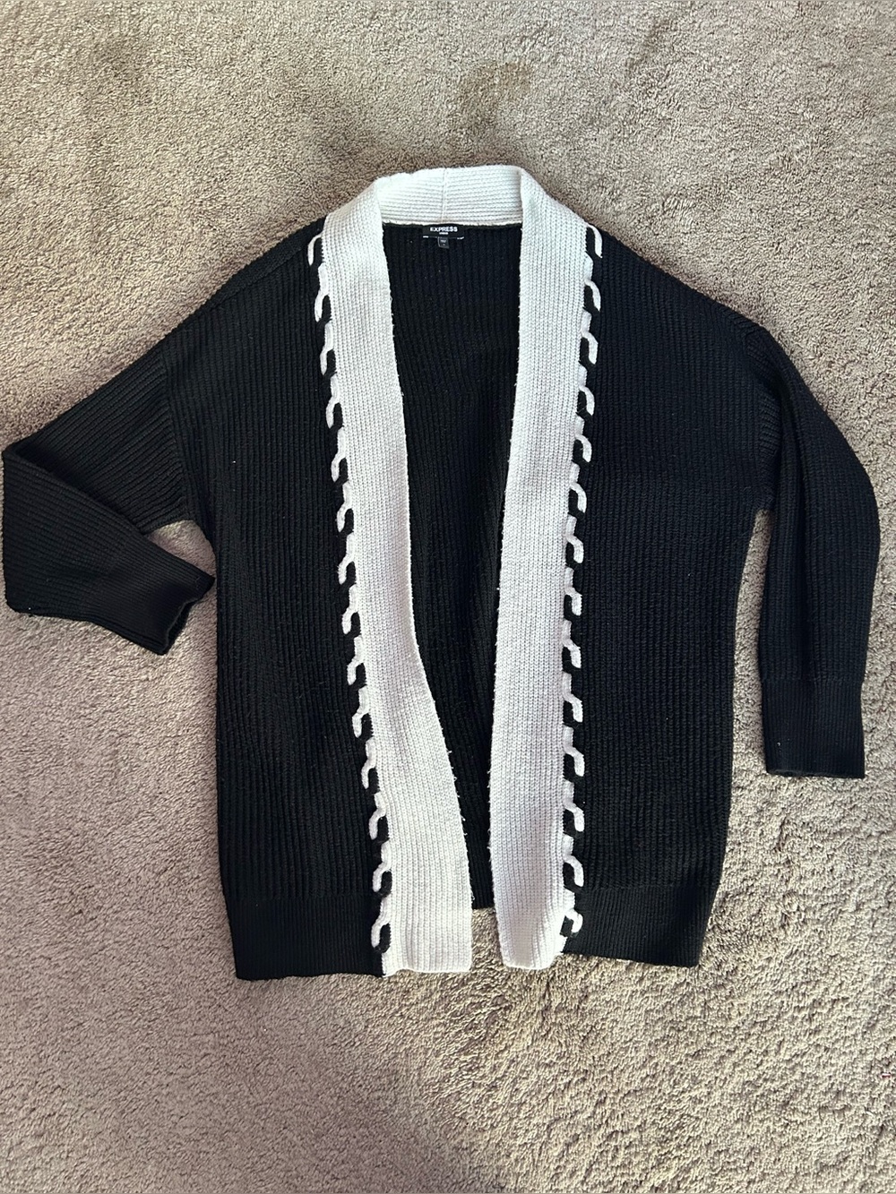 Express Black Cardigan with White Trim Open Front
